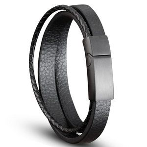 Genuine Leather Bracelets for Men, Titanium Stainless Steel Clasp